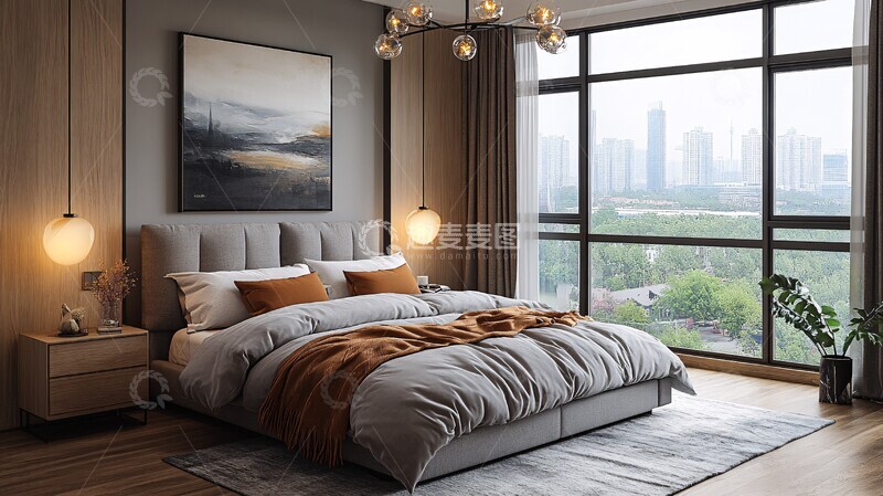 高清大图下载【趣麦麦图】灰木卧室双人床3
