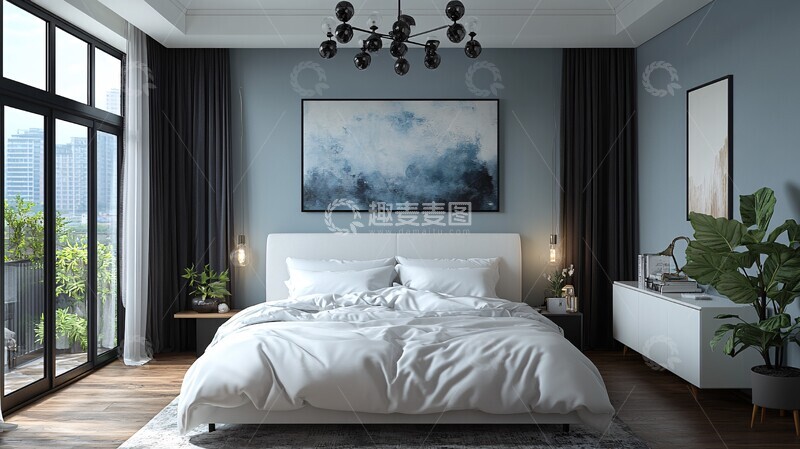 高清大图下载【趣麦麦图】白色床铺简约卧室6