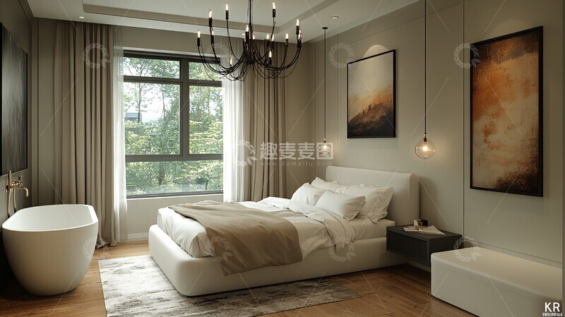 高清大图下载【趣麦麦图】白色床铺简约卧室7