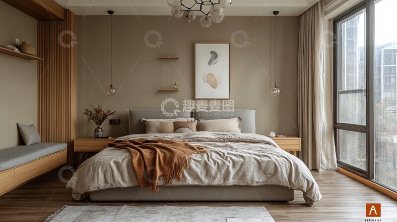 高清大图下载【趣麦麦图】灰色床现代卧室2