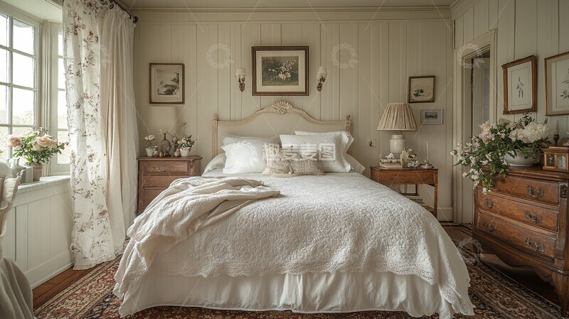 高清大图下载【趣麦麦图】白床木桌花饰床品3