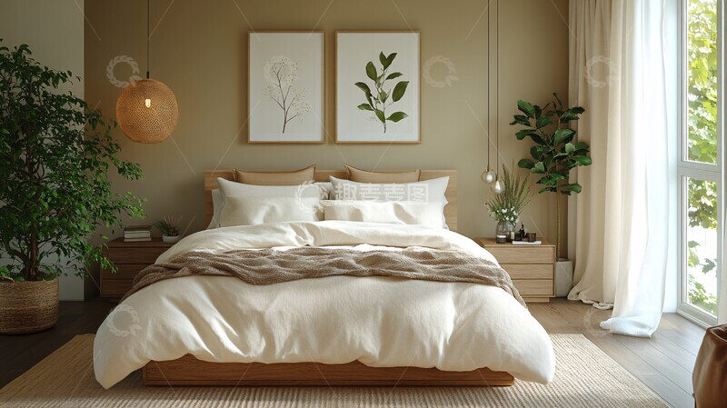 高清大图下载【趣麦麦图】简约床头木桌布置3