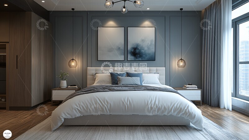 高清大图下载【趣麦麦图】白色床与木地板11