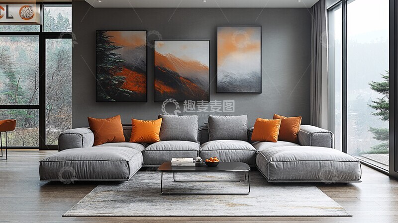 高清大图下载【趣麦麦图】灰沙发金属桌艺术墙5