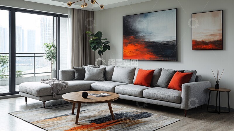 高清大图下载【趣麦麦图】灰色沙发客厅5
