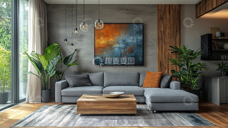 高清大图下载【趣麦麦图】灰色沙发客厅6