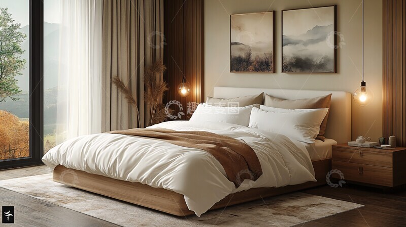 高清大图下载【趣麦麦图】白色床木质床头柜11