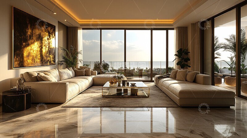 高清大图下载【趣麦麦图】现代客厅石地窗饰1