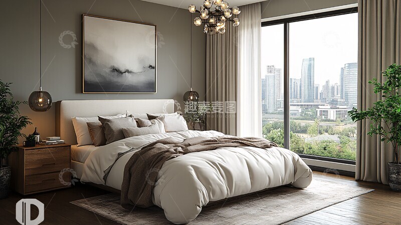 高清大图下载【趣麦麦图】白色床铺木质床头7