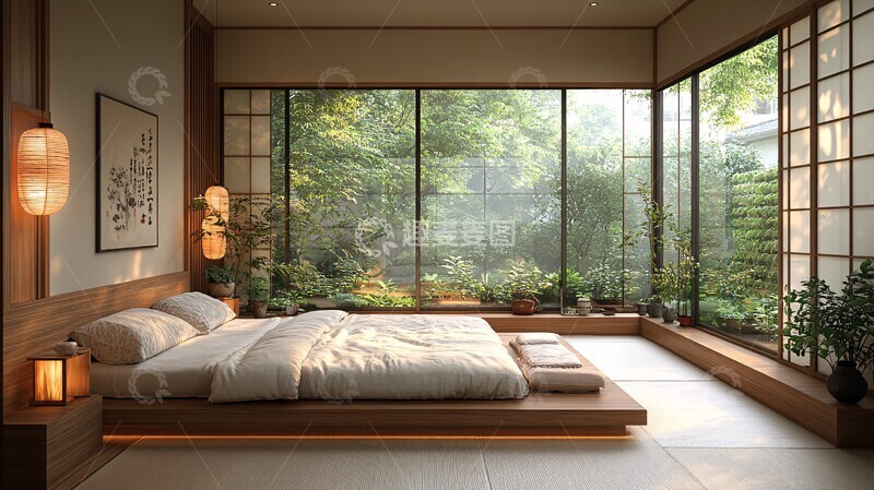 高清大图下载【趣麦麦图】日式床铺木床纸灯3