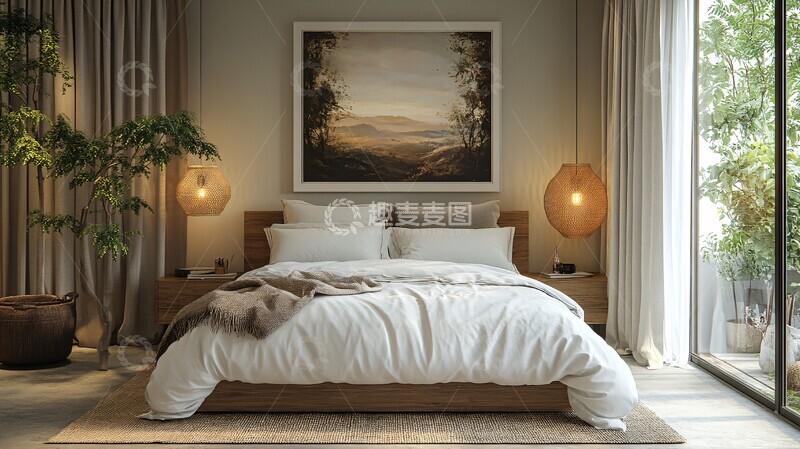 高清大图下载【趣麦麦图】白色床木质床头柜10