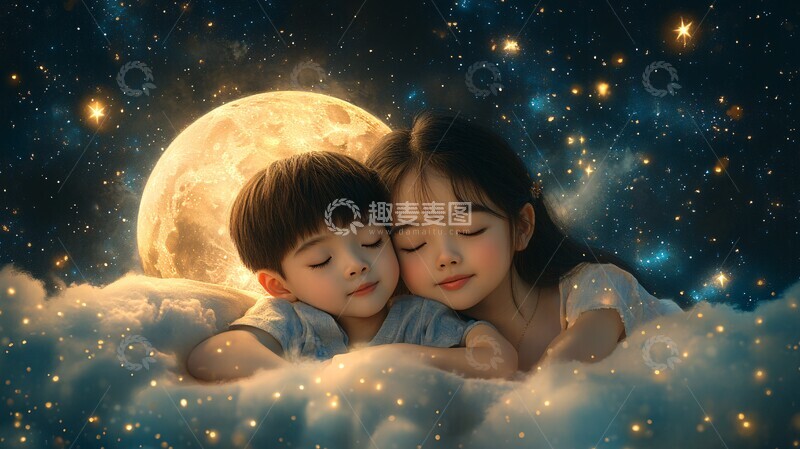 高清大图下载【趣麦麦图】中秋月夜童梦眠