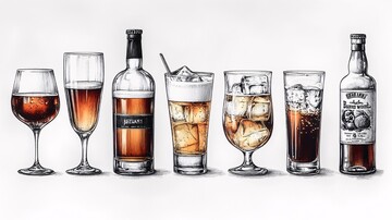 矢量单色瓶和玻璃饮料图标集6