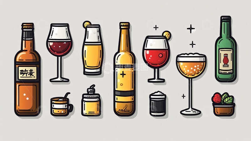 高清大图下载【趣麦麦图】各种类型的酒类插图集6