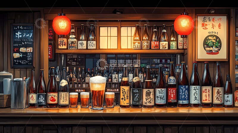 高清大图下载【趣麦麦图】清酒和啤酒设置手绘模拟触摸2