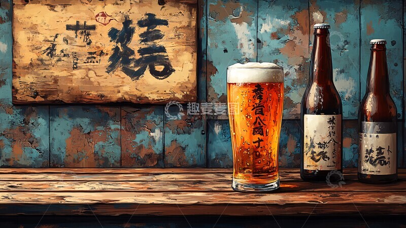 高清大图下载【趣麦麦图】清酒和啤酒设置手绘模拟触摸