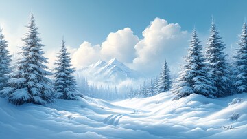 雪中松林松树天空环境