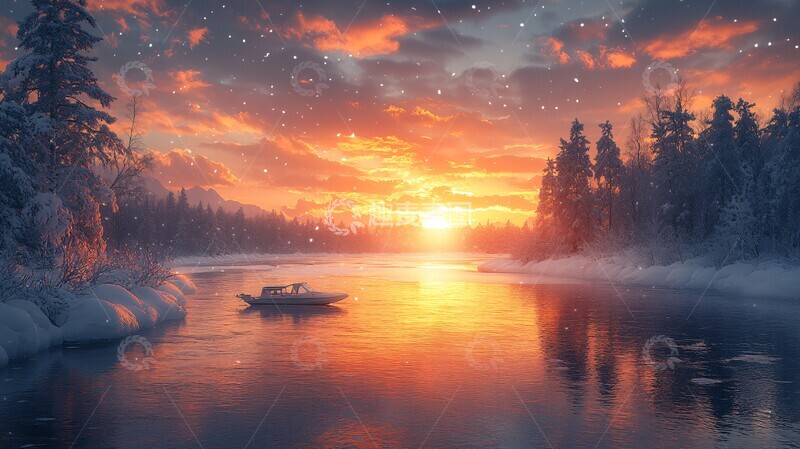 高清大图下载【趣麦麦图】风景主题插画日落时的空中风景3