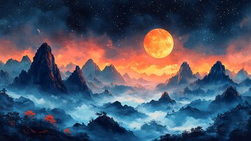 风景插画星空下的山脉3