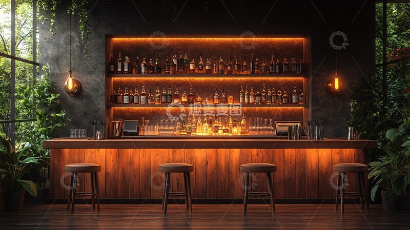 酒吧的酒架和吧台1