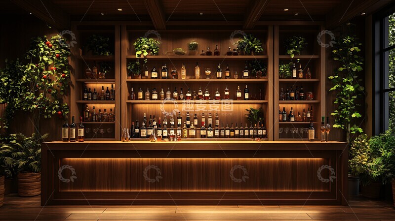 酒吧的酒架和吧台