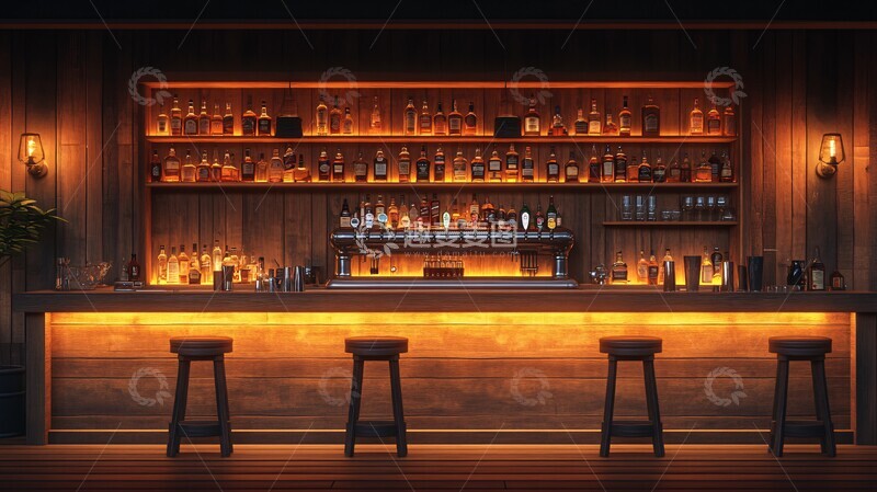 高清大图下载【趣麦麦图】酒吧台与酒瓶