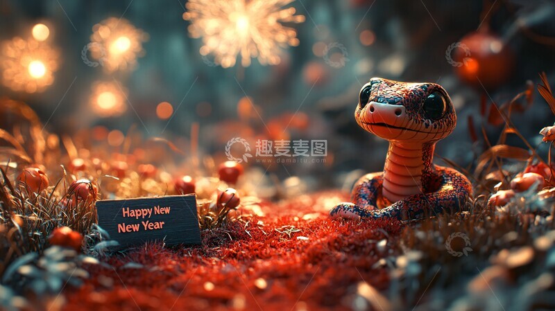 高清大图下载【趣麦麦图】-红蛇迎新春新春地毯烟花3