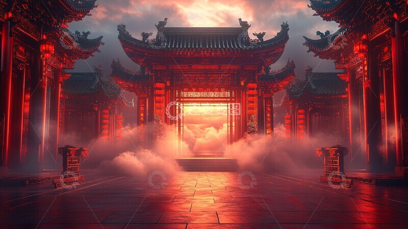 高清大图下载【趣麦麦图】红金中式背景图