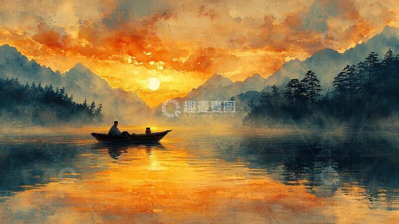 高清大图下载【趣麦麦图】船上汉服饮酒图3