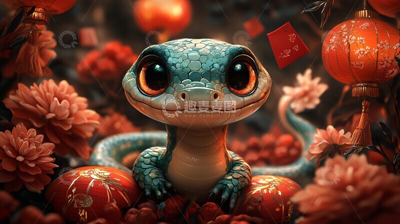 高清大图下载【趣麦麦图】蛇年吉祥灯笼图3