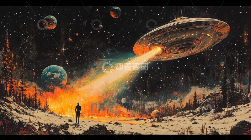 高清大图下载【趣麦麦图】外星飞船照耀地球3