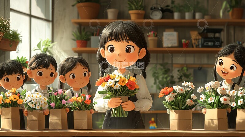高清大图下载【趣麦麦图】学生送花给老师3