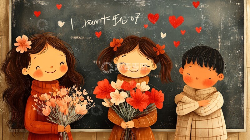高清大图下载【趣麦麦图】小女孩送花给老师3