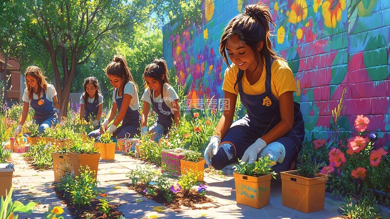高清大图下载【趣麦麦图】女孩志愿者社区活动