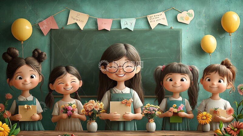 高清大图下载【趣麦麦图】学生庆祝教师节3