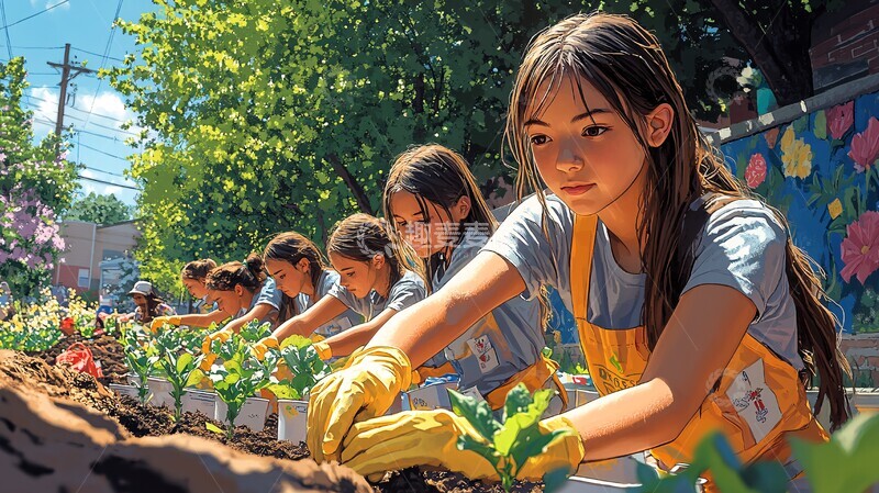 高清大图下载【趣麦麦图】女孩志愿者社区活动2