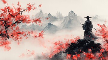 武士立树樱武士樱花水彩3
