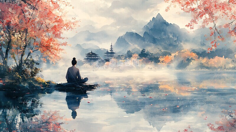 高清大图下载【趣麦麦图】禅师静坐樱竹2