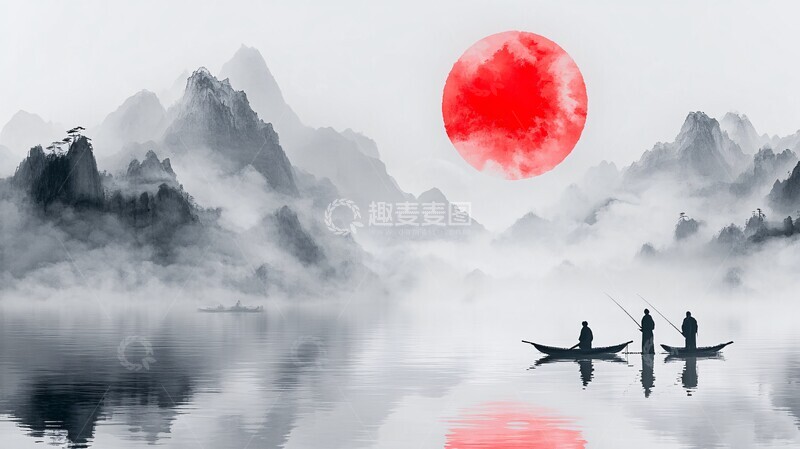 高清大图下载【趣麦麦图】山水渔舟山水渔舟太阳3