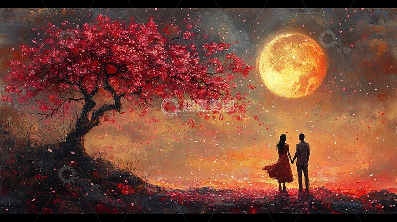 高清大图下载【趣麦麦图】樱花树下手牵手3