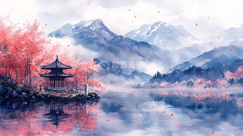 高清大图下载【趣麦麦图】樱花湖泊日本剑3