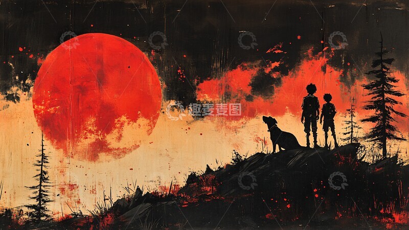 高清大图下载【趣麦麦图】两男孩与狗探险2