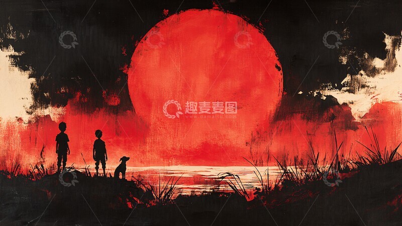 高清大图下载【趣麦麦图】两男孩与狗探险1