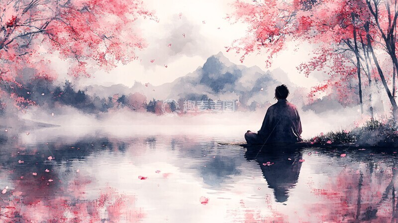 高清大图下载【趣麦麦图】禅师静坐樱竹3