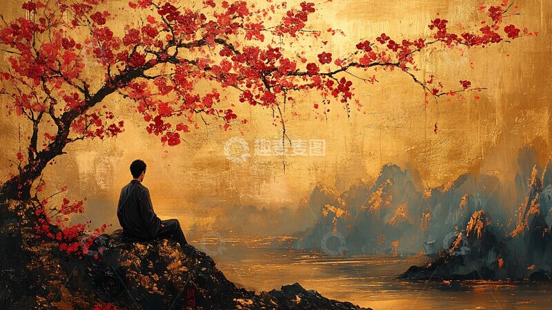 高清大图下载【趣麦麦图】樱花树下静坐图3