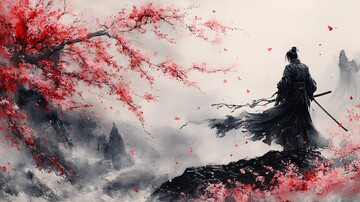 武士立树樱武士樱花水彩2