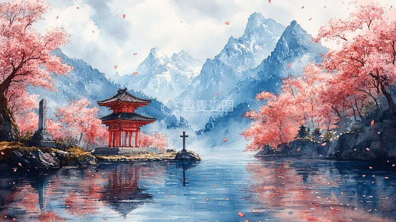 高清大图下载【趣麦麦图】樱花湖泊日本剑1