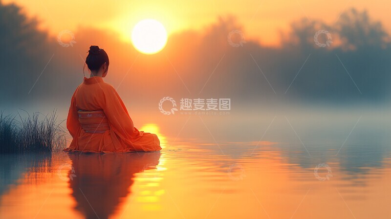 高清大图下载【趣麦麦图】金色夕阳映水面3