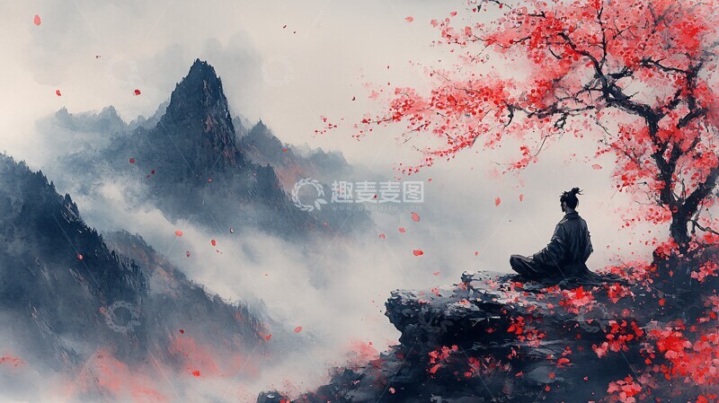 高清大图下载【趣麦麦图】樱花武士冥想2