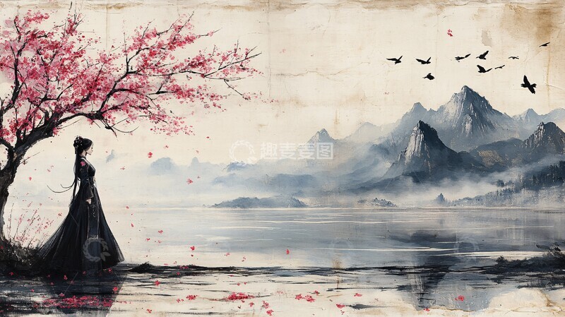 高清大图下载【趣麦麦图】桃花树下的女子3